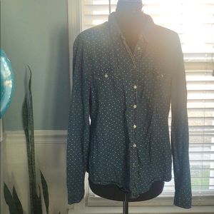 Polka dot chambray button up